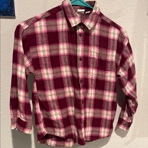 Kids Plaid Shirt - Burgundy Pink and White